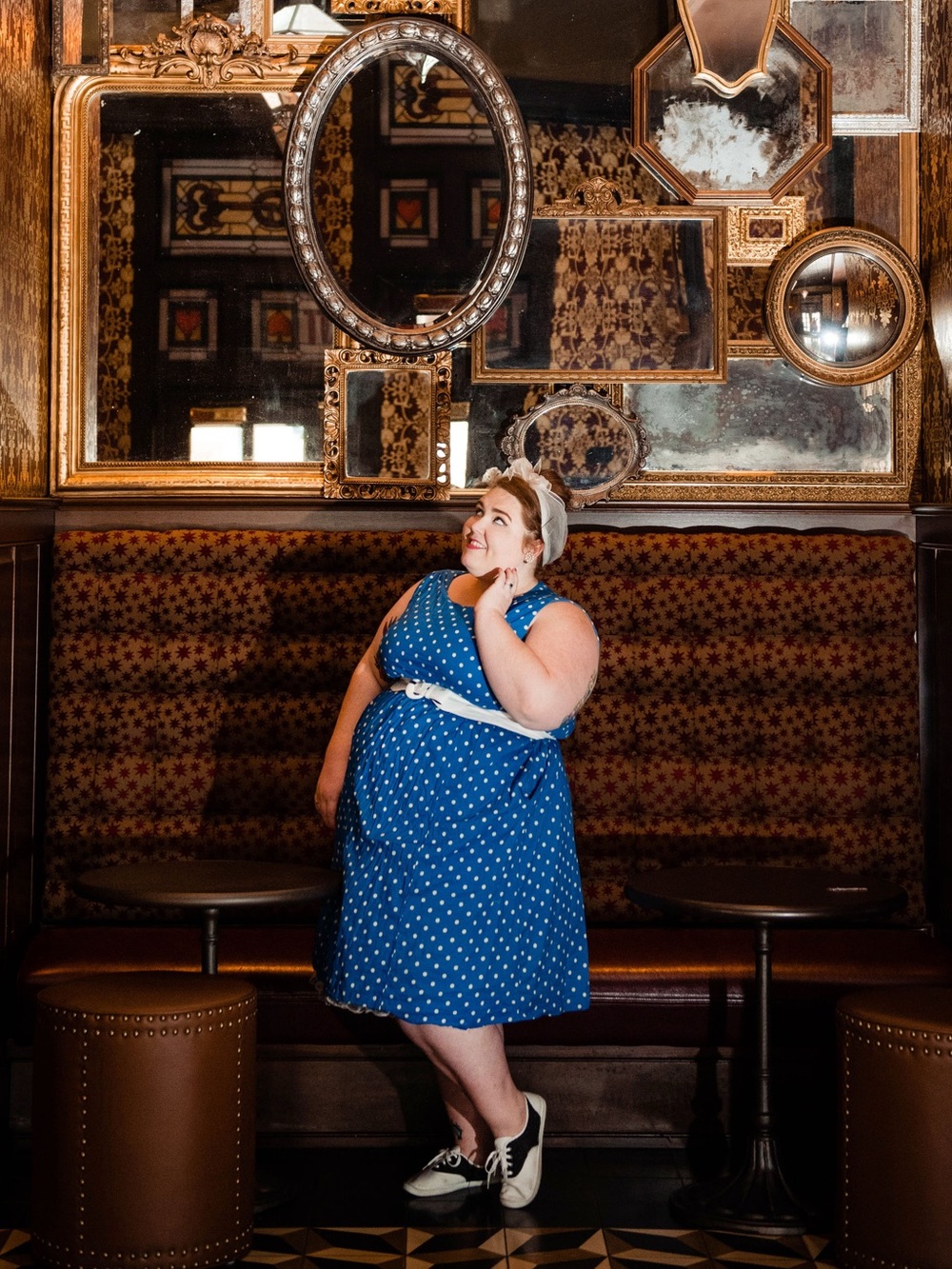 Retro Blue Polka Dot Sleeveless Dress